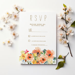 Convite botânico laranja amarelo rosa floral RSVP 