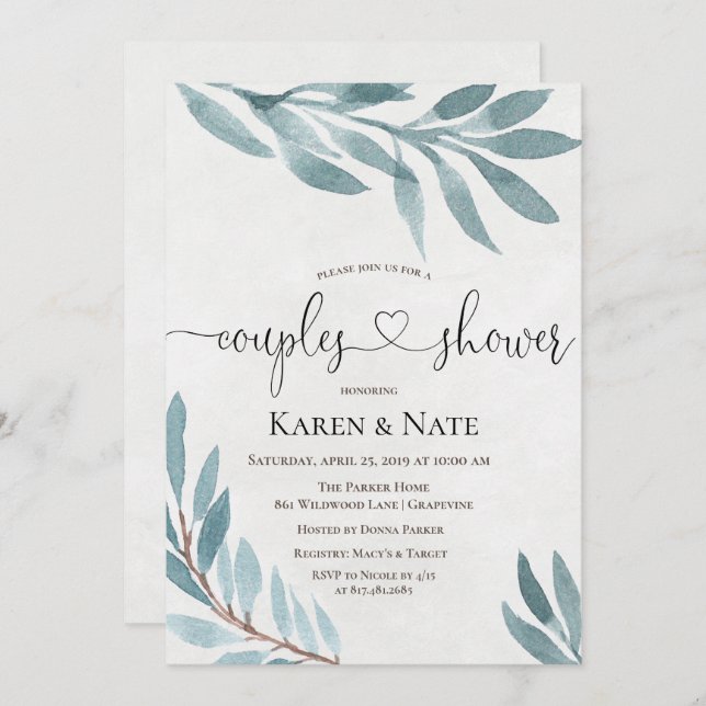 Convite Botânico para Chás de Aquarela (Frente/Verso)