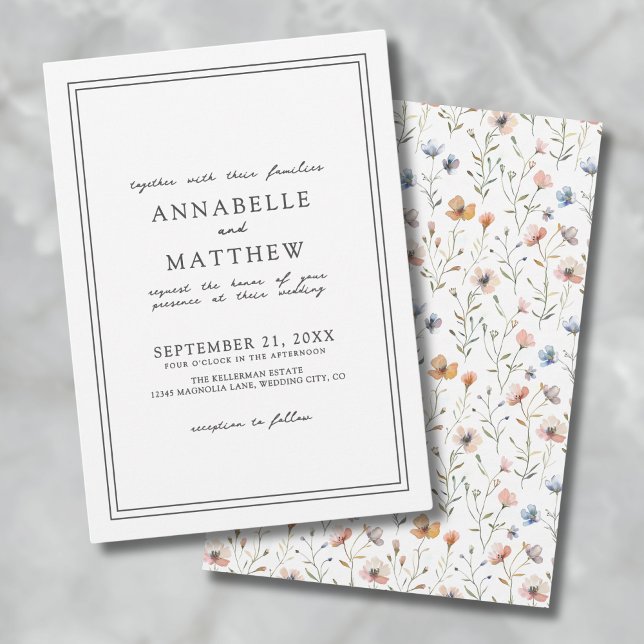 Convite Botânico Simples Elegante Flor Silvestre Boho Casa (Botanical Simple Elegant Wildflower Boho Wedding Invitation )