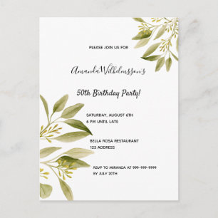 Convite botânico verde-festa de aniversário
