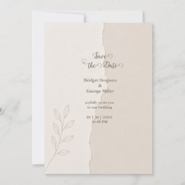 Convite Botânicos de casamento minimalistas em papel rasga