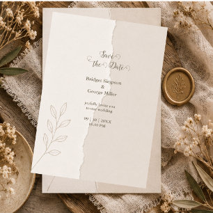 Convite Botânicos de casamento minimalistas em papel rasga