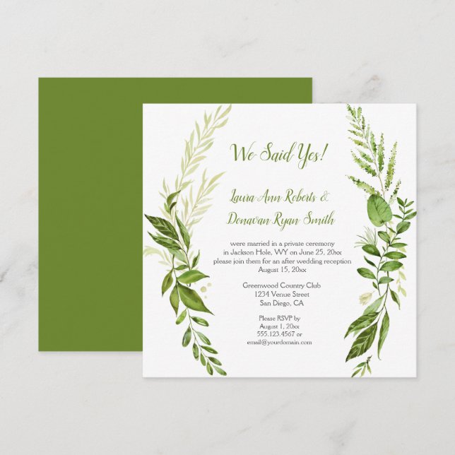 Convite Botânicos de Wildwoods Rústico Apenas Recepção | (Frente/Verso)