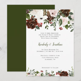 Convite Botânicos Florais Vermelho Branco Floresta Verde I