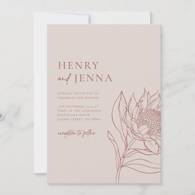 Convite Botânicos Nativos Australianos Waratah Protea (Frente)