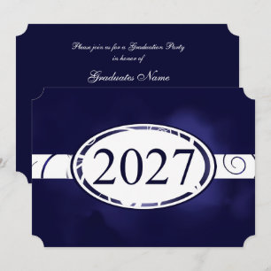 Convite Botão Floral Azul e Branco Festa de Graduação 2027
