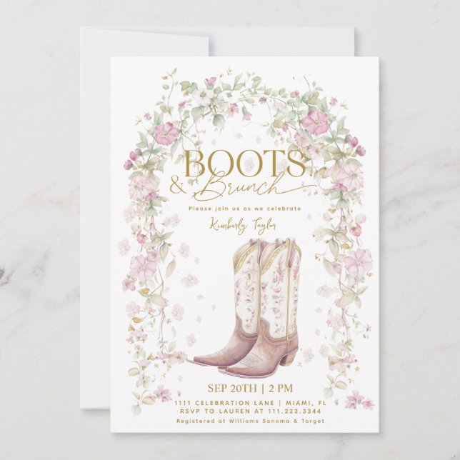 Convite Botas & Brunch Arco de Flores Silvestres Chá de No (Frente)
