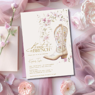 Convite Botas & Brunch Flores Rosa Florais Chá de Noiva