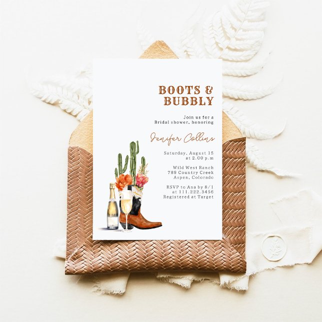Convite Botas & Bubbly Churrasco de Noivado Western (Criador carregado)
