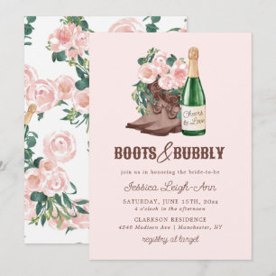 Convite Botas & Bubbly Floral Champanhe Festa de Noivado