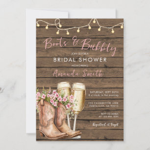Convite Botas & Bubbly Rustic Western Cowgirl Champanhe