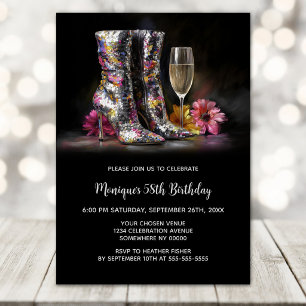 Convite Botas com Lantejoulas Prateadas Festa de Aniversár