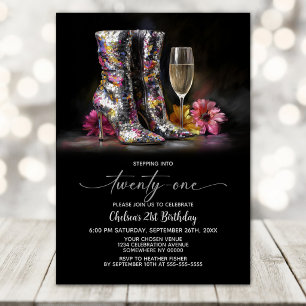 Convite Botas com Lantejoulas Prateadas Festa de Aniversár