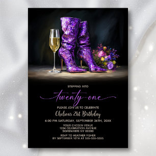 Convite Botas com Lantejoulas Roxas Festa de Aniversário d