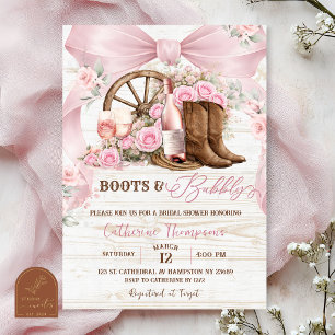Convite Botas Coquette com Laço Rosa e Chuveiro de Noiva B