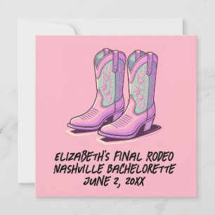 Convite Botas Coquette de Cowgirl Rosa para Despedida de S