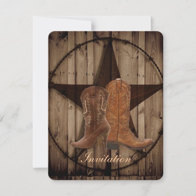 Convite Botas Cowboy Texas Star Casamento Western Country (Frente)