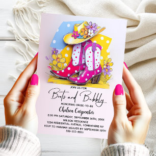 Convite Botas de Bolinhas Cor-de-Rosa e Chuveiro de Noiva