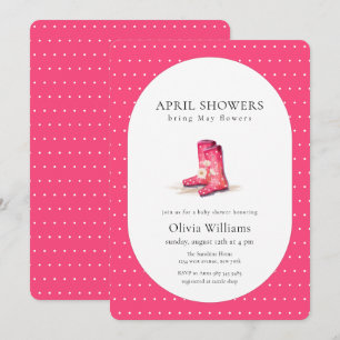 Convite Botas de Chuva Flor Bolinha Rosa Vermelho Baby Sho