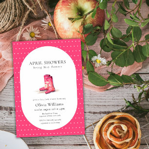 Convite Botas de Chuva Flor Bolinha Rosa Vermelho Baby Sho