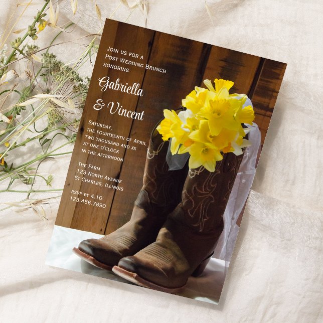 Convite Botas de cowboy amarelas Daffodils Postam Brunch (Criador carregado)