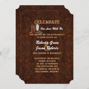 Convite botas de cowboy castanho moderno casamento country