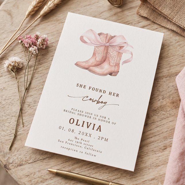 Convite Botas de Cowboy com Laço de Coquete Festa de Noiva (Criador carregado)