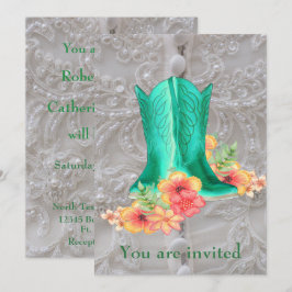 Convite Botas de Cowboy de Casamento Ocidentais Flores e R
