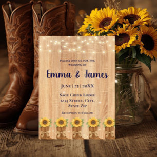 Convite Botas de Cowboy de Girassol Rústico Casamento em M