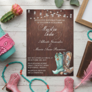 Convite Botas de Cowboy de Madeira Rústica Espanholas
