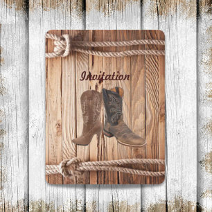 Convite Botas de Cowboy em madeira de celeiro Casamento We