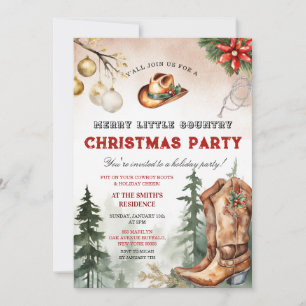Convite Botas de Cowboy Festa de Natal Country Alegre