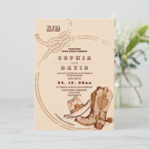 Convite Botas de Cowboy Ocidentais Casamento 