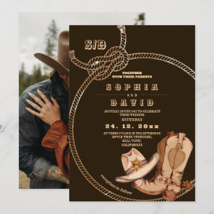 Convite Botas de Cowboy Ocidentais Modernas e Mínimas para