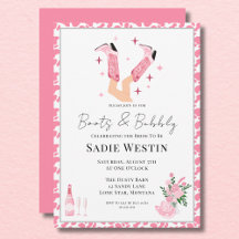 Botas de Cowboy Rosa e Bridal Shower Bubbly
