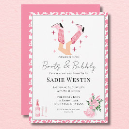 Convite Botas de Cowboy Rosa e Bridal Shower Bubbly