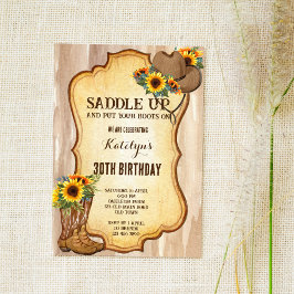 Convite Botas de cowboy russas e chapéus de girassol aquar