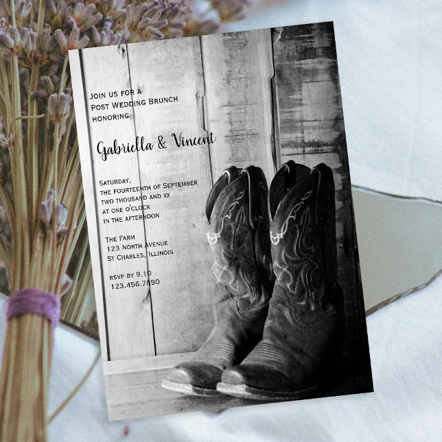 Convite Botas de Cowboy Rústicas Brunch Western Pós-Casame (Criador carregado)