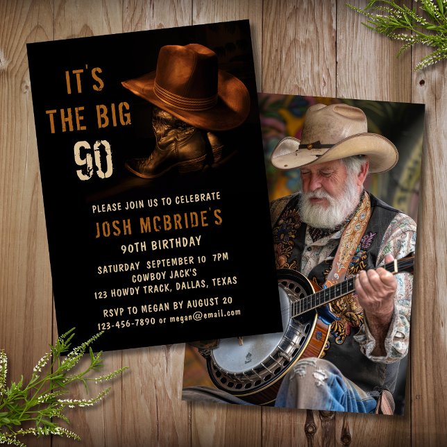 Convite Botas de Cowboy Rustico para Aniversário de 90 ano (Criador carregado)