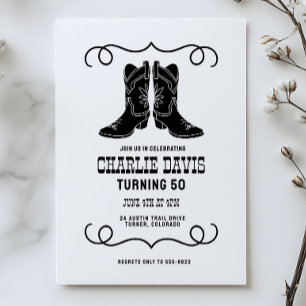 Convite Botas de Cowboy Simples Modernas para Festa de Ani