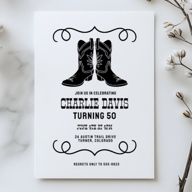 Convite Botas de Cowboy Simples Modernas para Festa de Ani (Criador carregado)