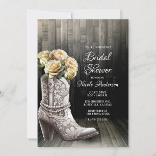 Convite Botas de Cowgirl com Renda e Flores Brancas Casame