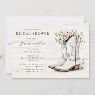 Convite Botas de Cowgirl Florais para Chá de Noiva Rústico