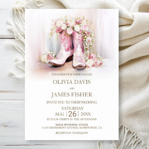 Convite Botas de Cowgirl Florais Rosa Casamento