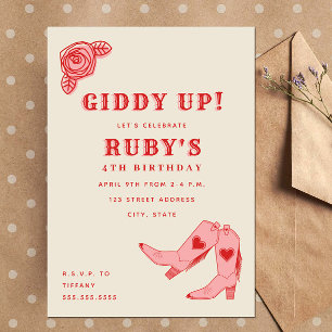 Convite Botas de Cowgirl Rosa Giddy Up Aniversário Rosa