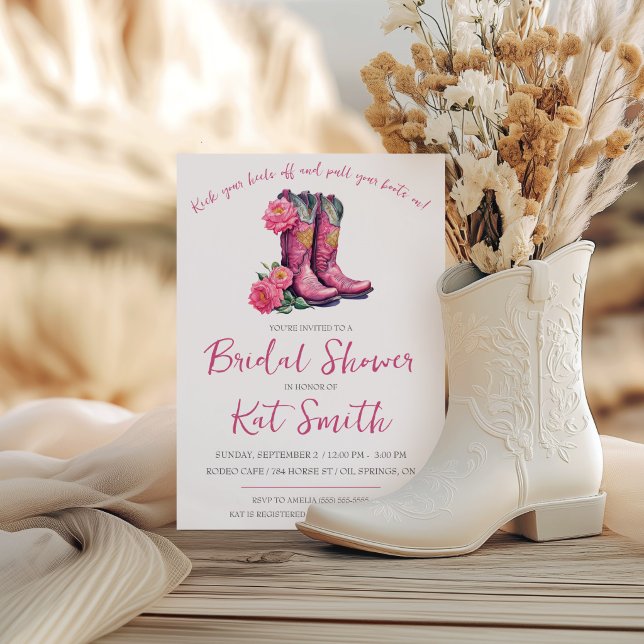 Convite Botas de Cowgirl Western e Flores Chá de Noiva (Criador carregado)