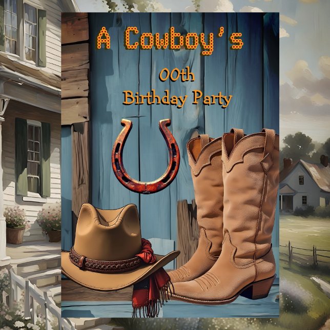 Convite Botas de festa de aniversário de Cowboy Chapéu Fer (Criador carregado)