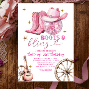 Convite Botas de Glitter Dourado Rosa e Brilho Aniversário