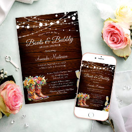 Convite Botas de Madeira Rústica e Bridal Shower Western E