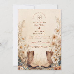 Convite Botas de Margarida Rústica de Campo Casamento